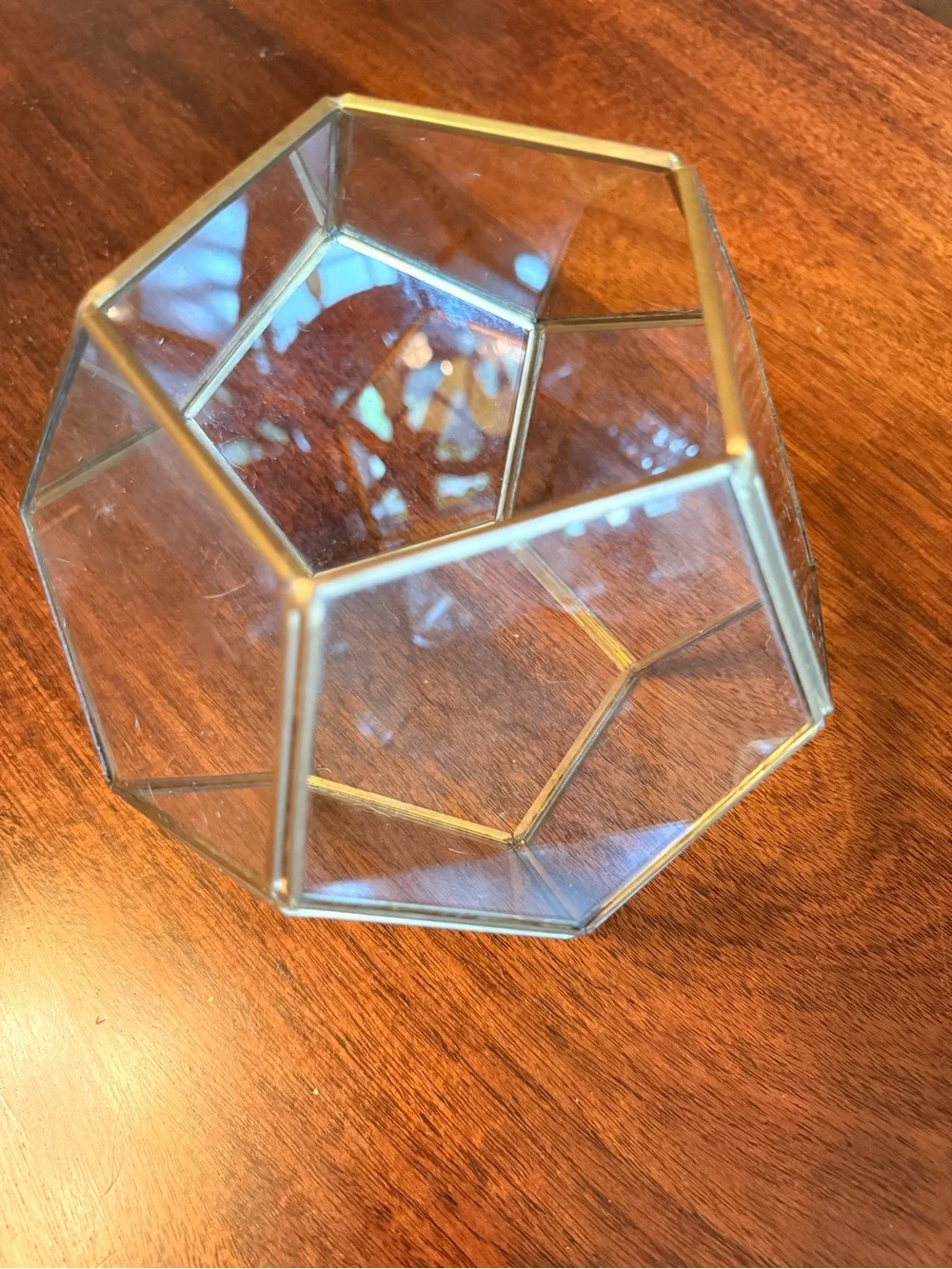 Glass Geometric Terrarium with Brass Trim - Clear